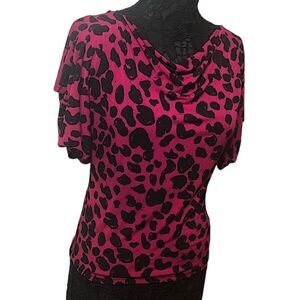 MICHAEL KORS Fuchsia and Black Draped Front Short Sleeves Previously Owned